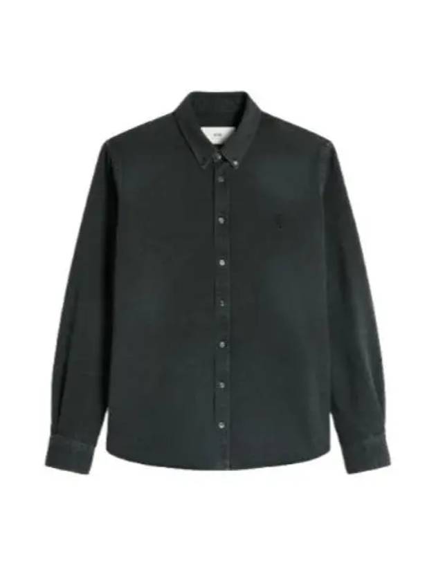 Button Down Long Sleeve Shirt Black - AMI - BALAAN 2