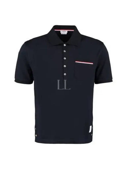 Men's Three Stripes Pocket Mercerized Short Sleeve Polo Shirt Navy - THOM BROWNE - BALAAN 2