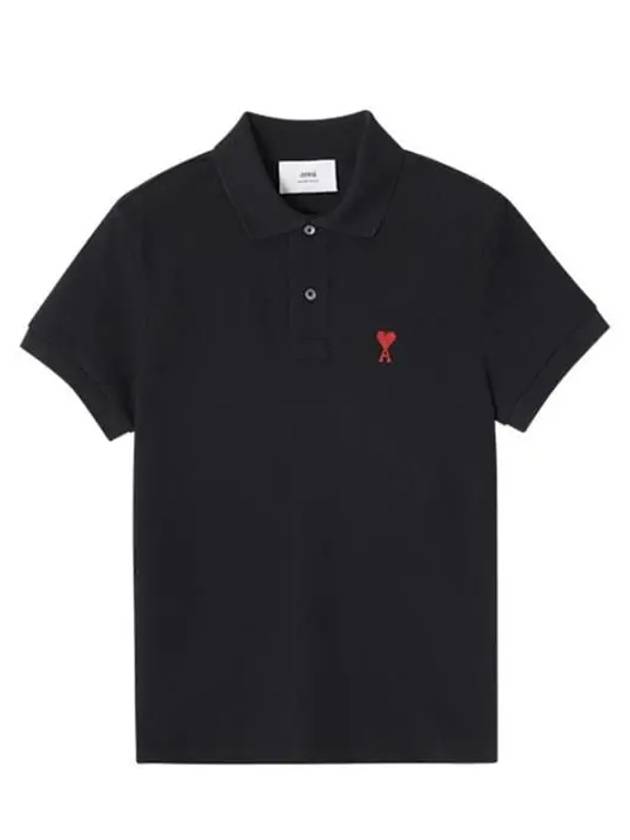 Heart Logo Polo Shirt Black - AMI - BALAAN 2