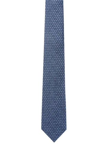 Logo Stamp Print Silk Tie Blue - SALVATORE FERRAGAMO - BALAAN 1