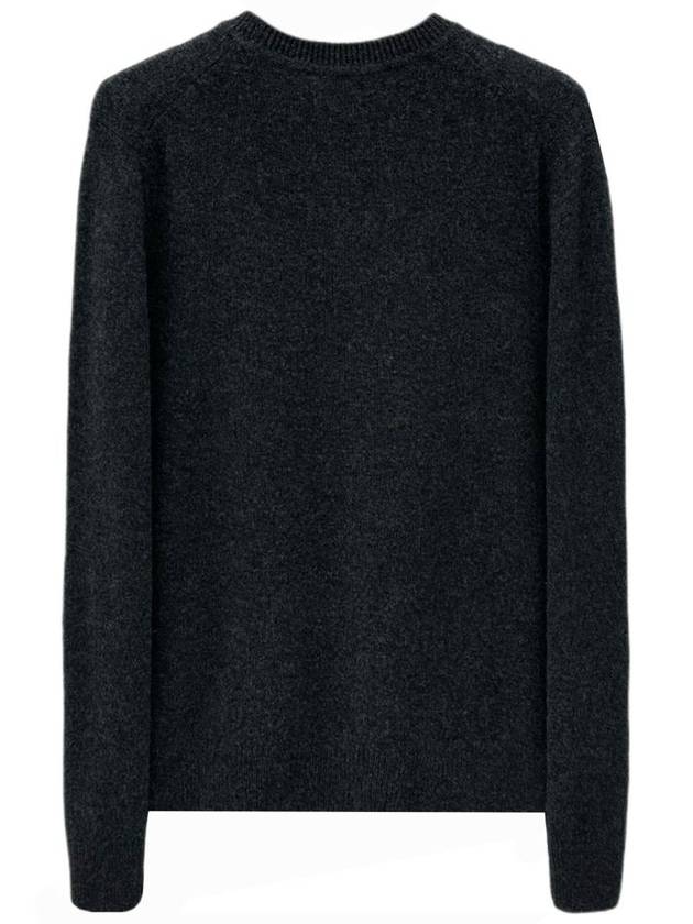 Baby Fox Patch Cosy Round Neck Pullover Wool Knit Top Dark Grey - MAISON KITSUNE - BALAAN 3