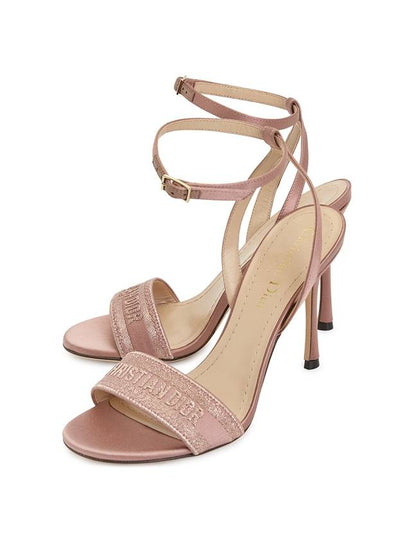 Dway Metallic Thread Embroidered Satin Sandal Heels Rose Des Vents - DIOR - BALAAN 2