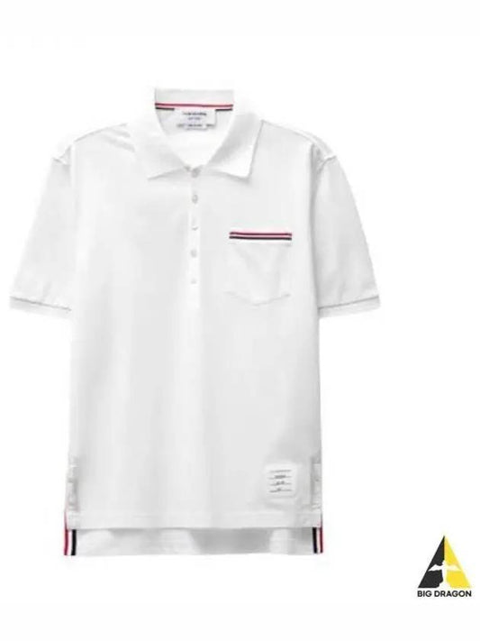 InterLOAKE Lock Pique Short Sleeve T Shirt White Light Gray MJP171A J0029 - THOM BROWNE - BALAAN 1