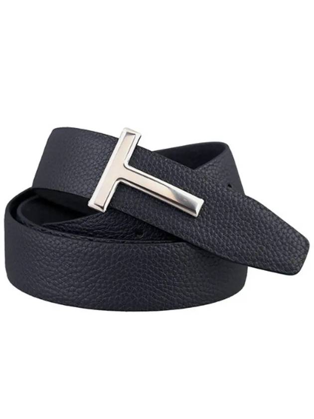 Silver Hardware T Logo Reversible Leather Belt Dark Navy - TOM FORD - BALAAN 3