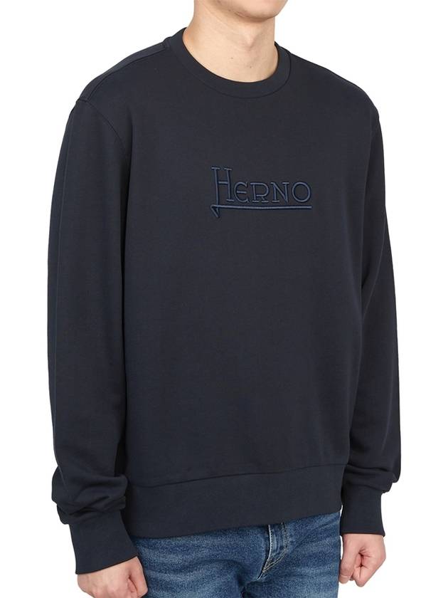 embroid logo crew neck sweatshirt navy - HERNO - BALAAN 4