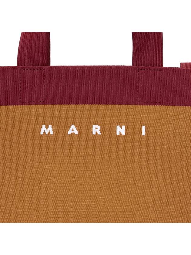 Color Block Knit Jacquard Tote Bag Brown - MARNI - BALAAN 9