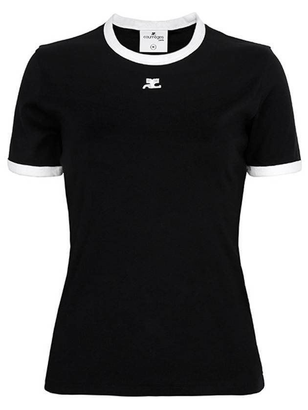 Contrast Signature Short Sleeve T-Shirt Black - COURREGES - BALAAN 1