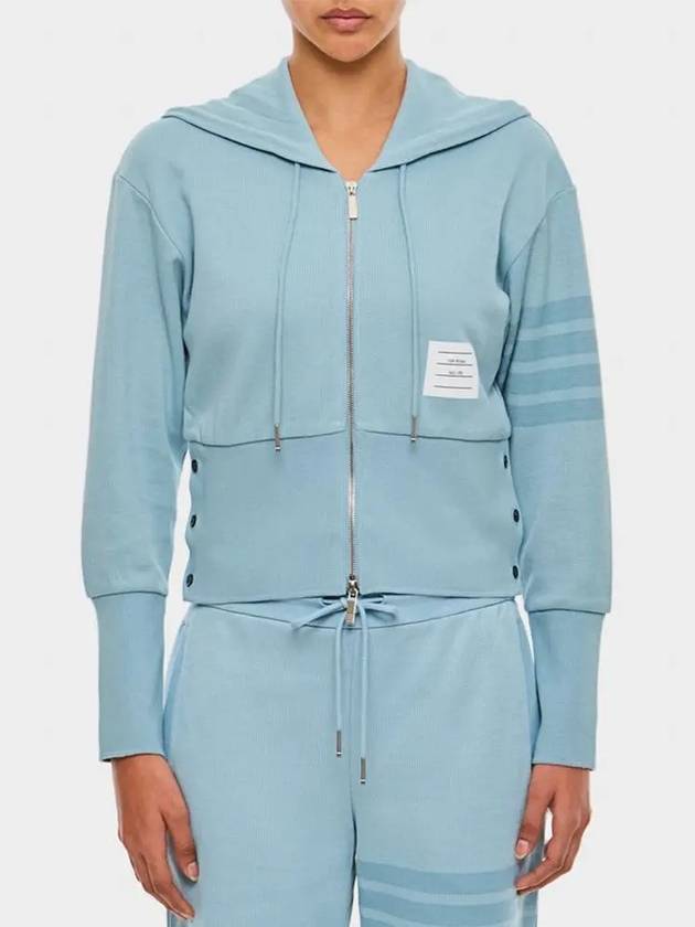 Double Face Knit 4 Bar Zip Up Hoodie Light Blue - THOM BROWNE - BALAAN 2