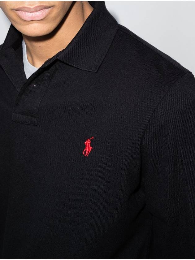 Embroidered Logo Slim Fit Polo Shirt Black - POLO RALPH LAUREN - BALAAN 6