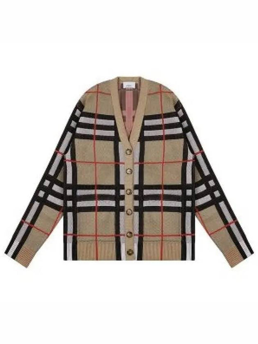 V-Neck Checked Technical Cotton Cardigan Archive Beige - BURBERRY - BALAAN 2