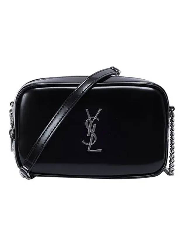 Mini Lou in Shiny Canvas Cross Bag Black - SAINT LAURENT - BALAAN 2