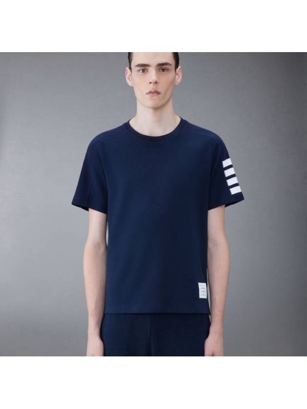 4-Bar Striped Cotton Short Sleeve T-Shirt Navy - THOM BROWNE - BALAAN 6