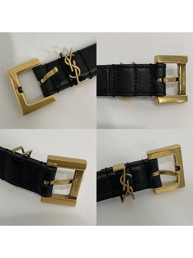 Monogram Square Leather Belt Black - SAINT LAURENT - BALAAN 7