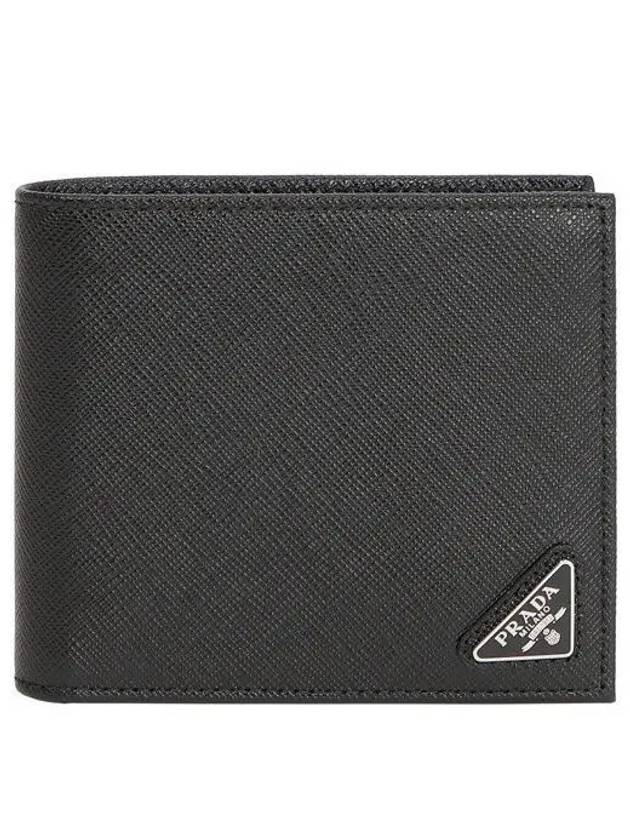 Triangle Logo Saffiano Half Wallet Black - PRADA - BALAAN 2