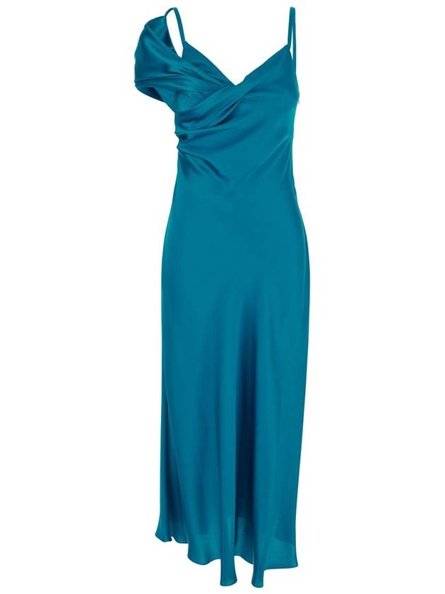 Blue Dress With Dropped Sleeve And Draped Detail In Satin Woman - ALBERTA FERRETTI - BALAAN 1