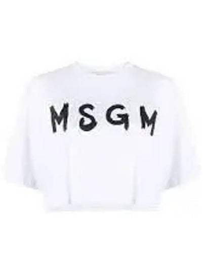 Logo Print Crop Cotton Short Sleeved T-shirt White - MSGM - BALAAN 2