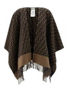 Roma Allover Logo Wool Cashmere Cape Brown - FENDI - BALAAN 2