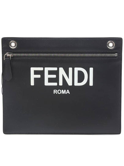 Logo Embossed Zipper Pocket Clutch Bag Black - FENDI - BALAAN 2