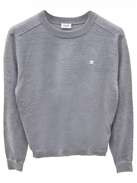 Ultrionf Embroidery Classic Crew Neck Sweater Knit Gray Men s 270846 - CELINE - BALAAN 1