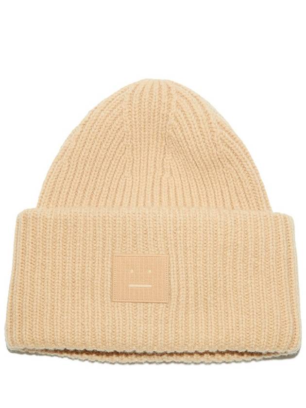 Face Patch Ribbed Wool Beanie Biscuit Beige - ACNE STUDIOS - BALAAN 2