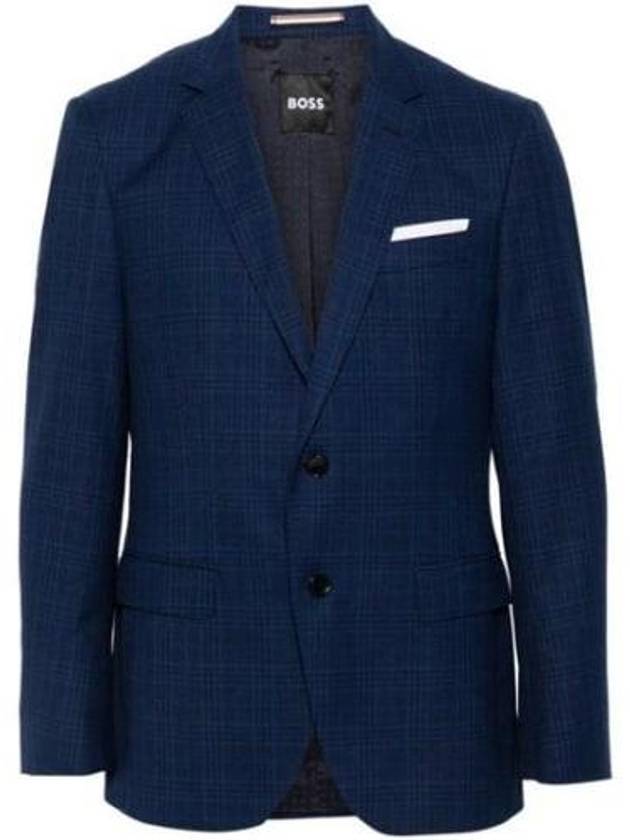 Men's Check Pattern Burgundy Wool Jacket Navy - HUGO BOSS - BALAAN 2