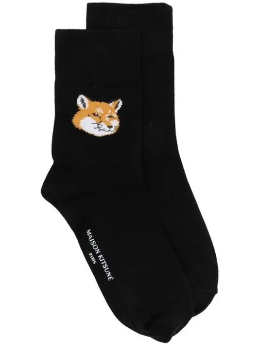 Fox Head Socks Black - MAISON KITSUNE - BALAAN.