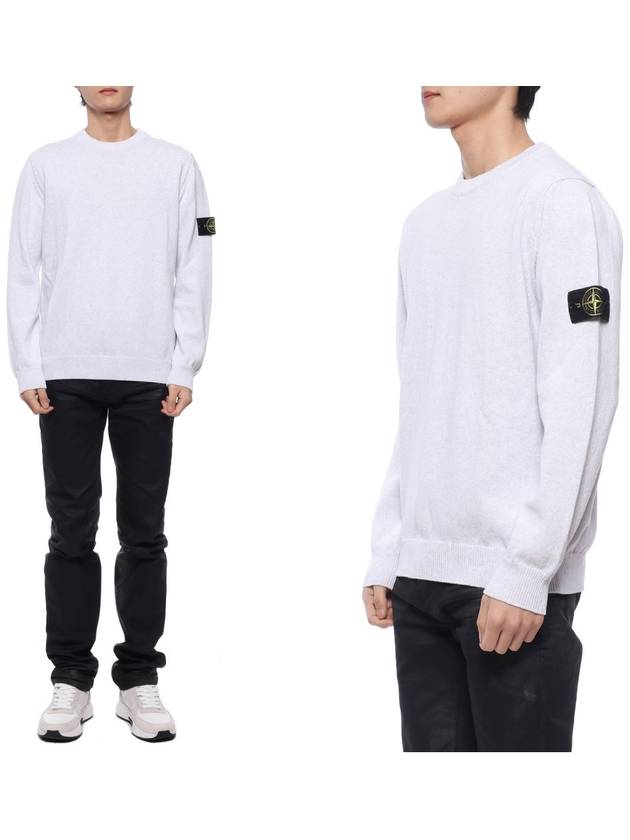 Compass Motif Crew Neck Regular Fit Cotton Knit Top Melange Grey - STONE ISLAND - BALAAN 2