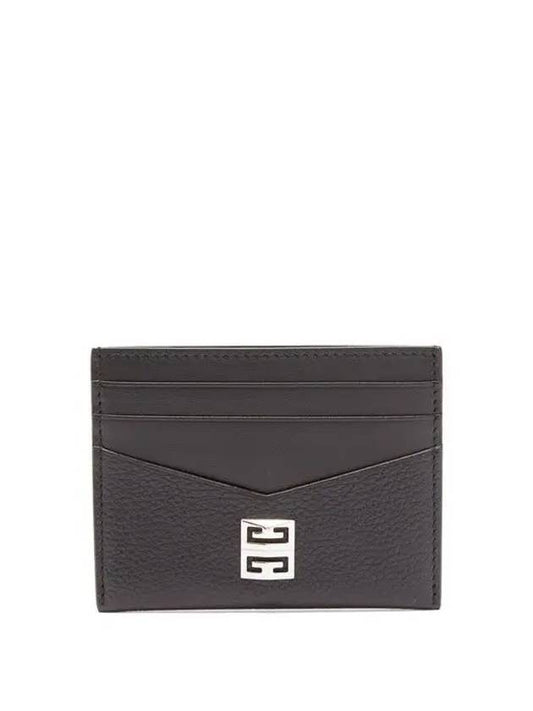 Silver Plaque Logo Central Slip Leather Card Holder Wallet Black - GIVENCHY - BALAAN 2