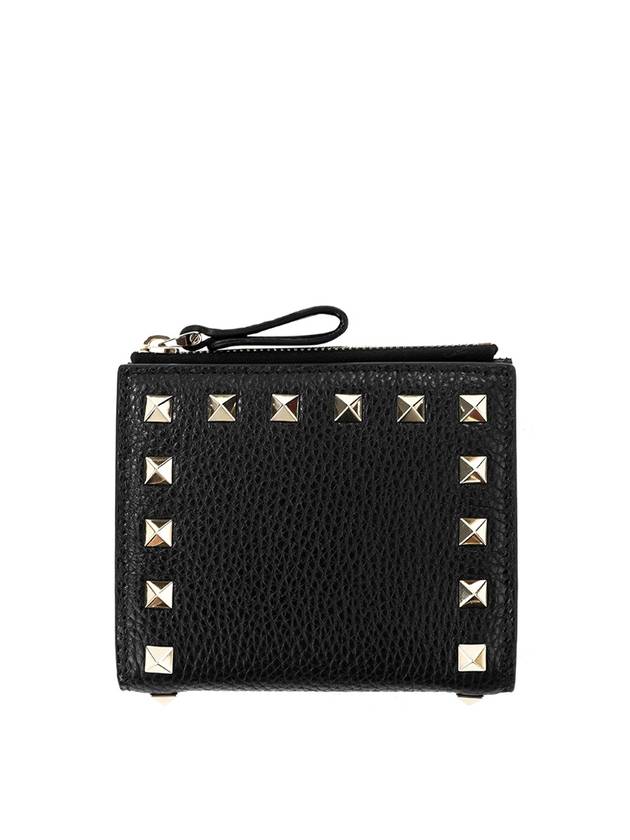 Women's Rockstud Leather Half Wallet Black - VALENTINO - BALAAN 2