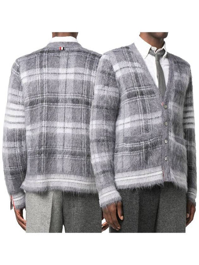 Funmix Tartan Mohair 4 Bar V-neck Cardigan Grey - THOM BROWNE - BALAAN 2