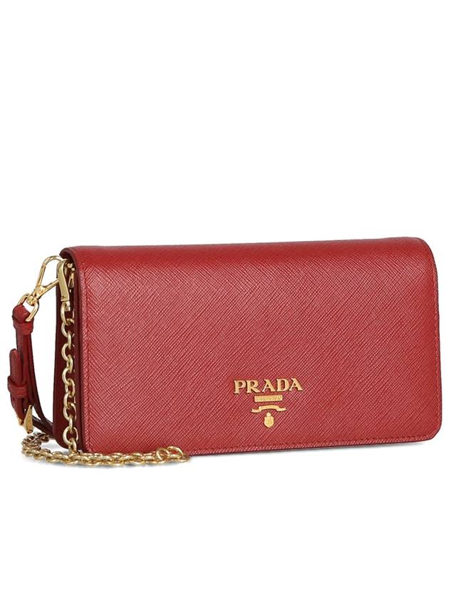 Saffiano Logo Chain Clutch Bag Red - PRADA - BALAAN.