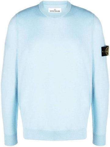 Regular Fit Crew Neck Wool Knit Top Blue - STONE ISLAND - BALAAN 1