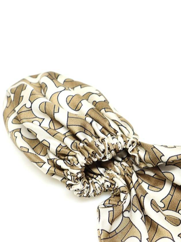 80111141 100 Silk Pale Olive TB Monogram Print Hair Scarf - BURBERRY - BALAAN 4