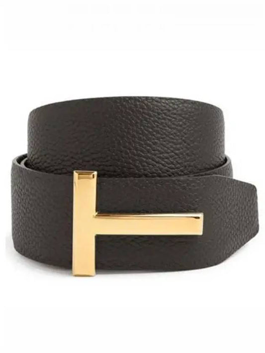 Gold Soft Grain Leather T Icon Belt Brown Black - TOM FORD - BALAAN 2