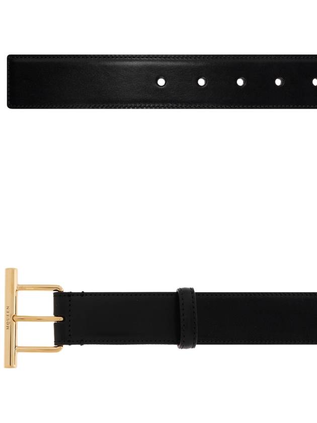 Engraved Sling Logo Leather Belt Black - ALEXANDER MCQUEEN - BALAAN 5