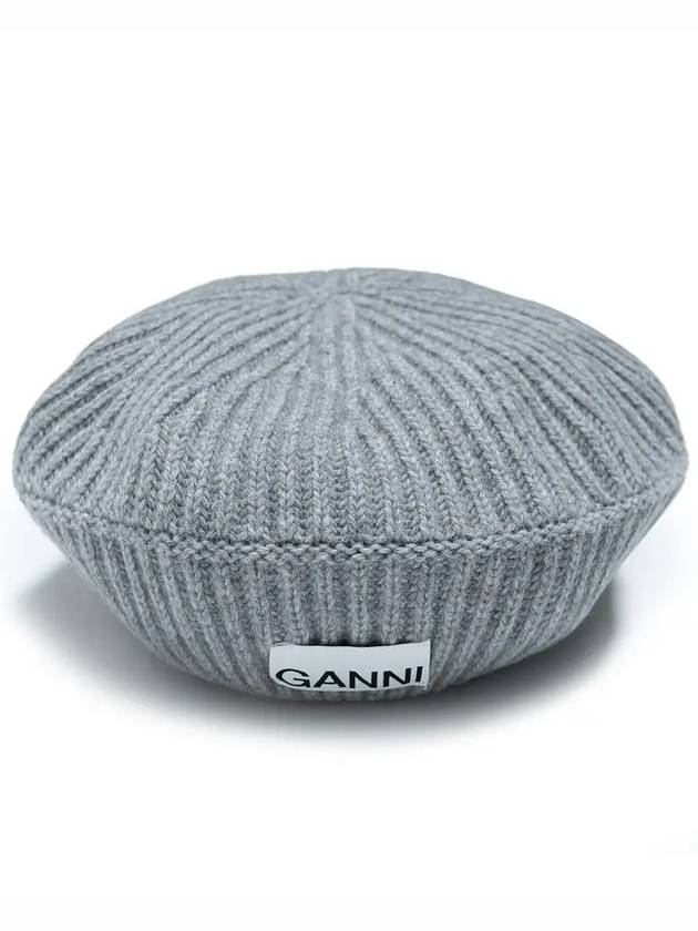 logo rib edge wool beret Paloma melange - GANNI - BALAAN.