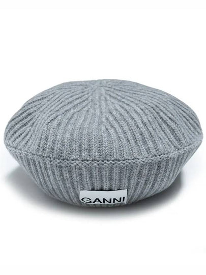 Logo Rib Edge Wool Beret Paloma Melange - GANNI - BALAAN 2