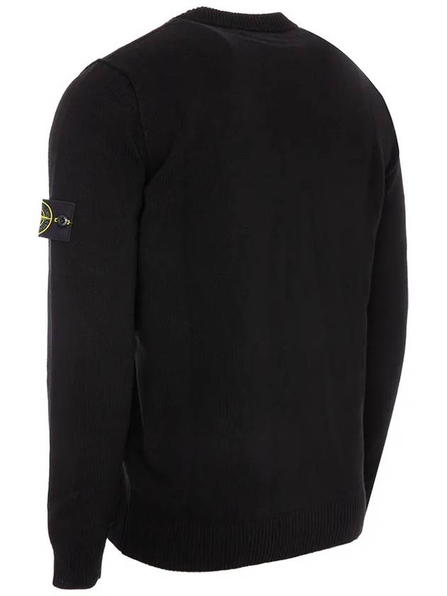 Logo Patch Lambswool Crewneck Knit Top Black - STONE ISLAND - BALAAN 5