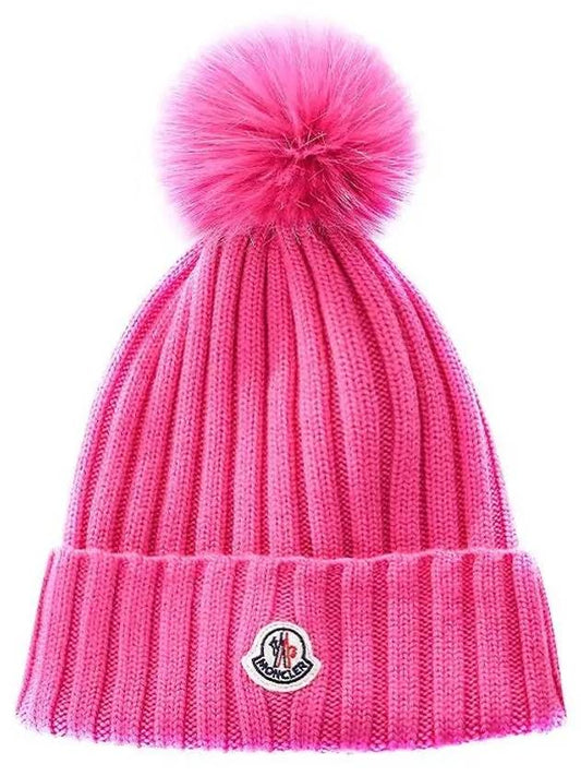 Logo Patch Pom Pom Knit Beanie Bright Pink - MONCLER - BALAAN 2