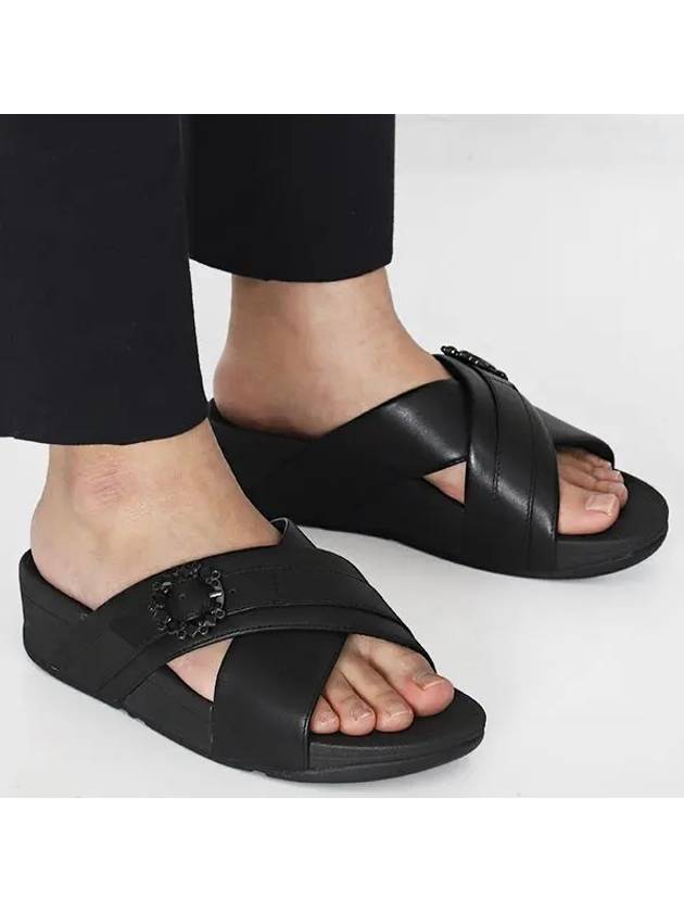 Lulu Crystal Buckle Leather Slippers Black - FITFLOP - BALAAN 2