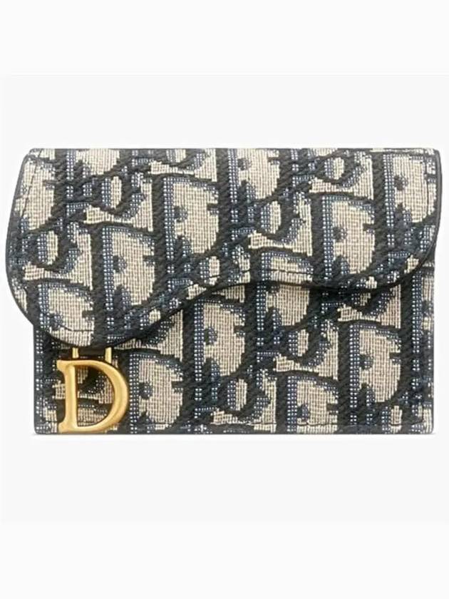 Saddle Flap Card Holder Blue  Oblique Jacquard - DIOR - BALAAN 4