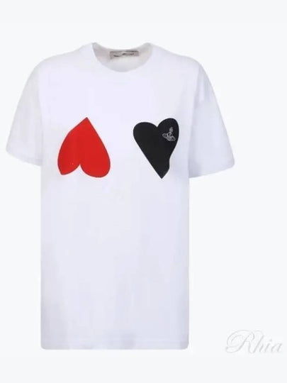 Logo Double Heart Print Short Sleeve T-Shirt White - VIVIENNE WESTWOOD - BALAAN 2