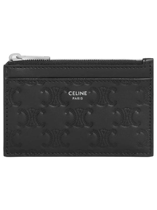 Zipper Calfskin Triomphe Embossed Card Wallet Black - CELINE - BALAAN 1