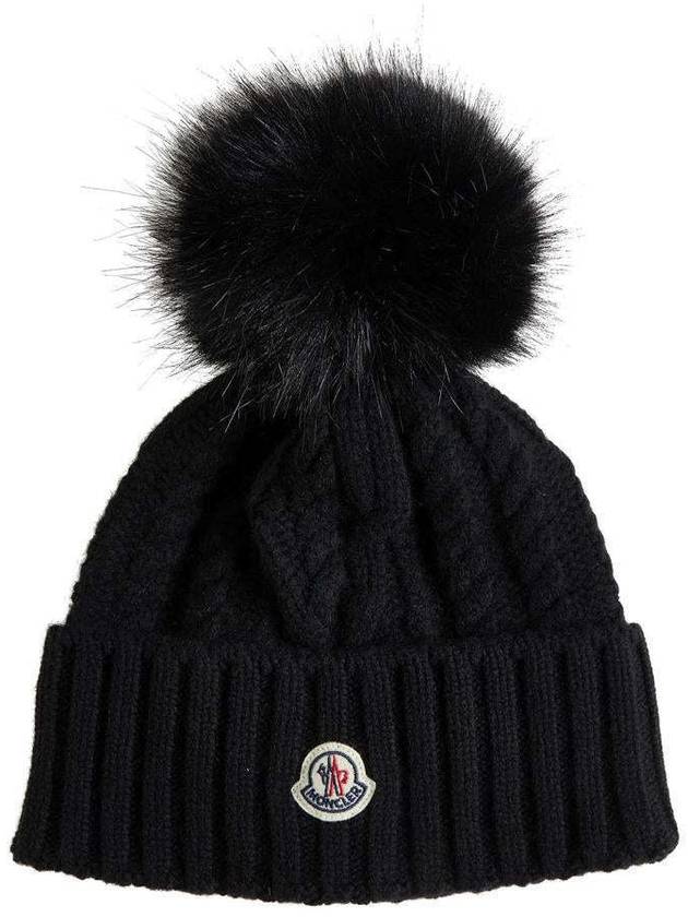 Logo Patch Wool Cashmere Blend Beanie Black - MONCLER - BALAAN 2