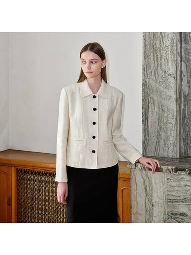 Button Color Combination Wool Blend Tweed Jacket Ivory - SUBSET - BALAAN 1