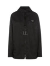 Triangle Logo Re-Nylon Zip Up Hoodie Black - PRADA - BALAAN 2