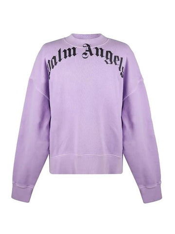 Men's Curved Logo Sweatshirt Purple - PALM ANGELS - BALAAN 1