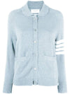 Women's 4 Bar Raglan Wool Polo Cardigan Blue - THOM BROWNE - BALAAN 1