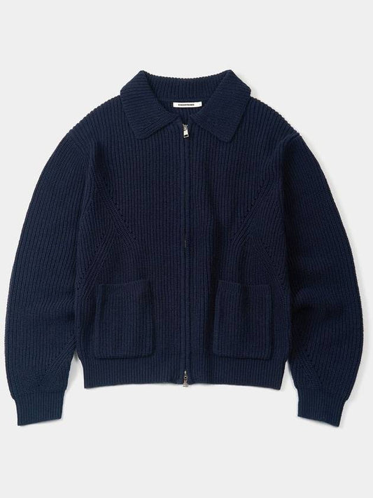 Semi Overfit Collar Zip Up Knit Top Navy - EXCONTAINER - BALAAN 2