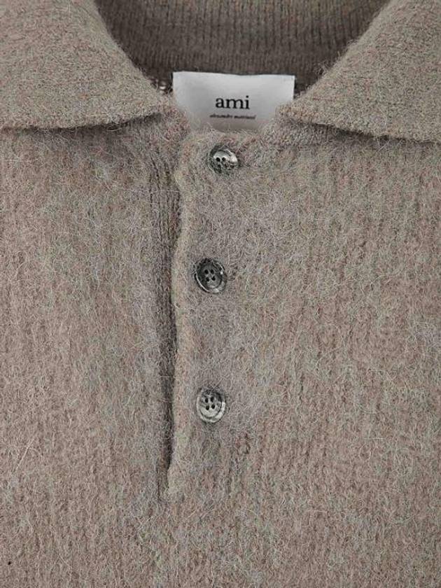 Pullover Knit Polo Shirt Beige - AMI - BALAAN 4